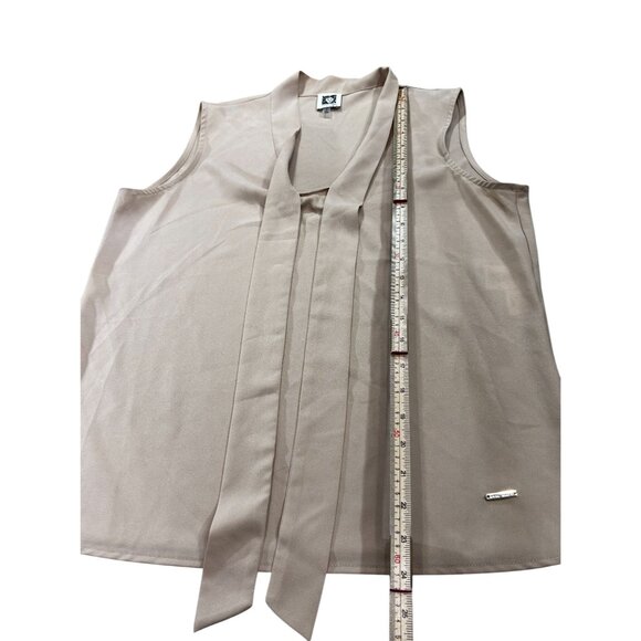 Anne Klein Womens Sleeveless Top With Tie Neck Blouse S Beige - Picture 9 of 13